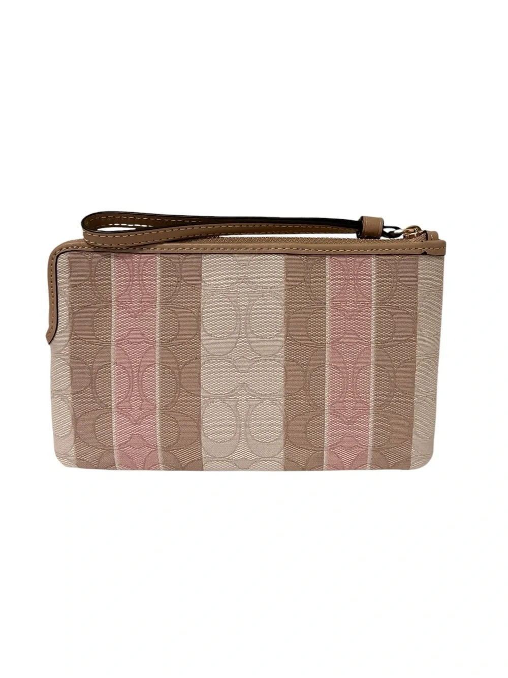 NWT Coach C8753 Signature Jacquard Stripe Corner Zip Wristlet Taffy - Picture 2 of 5